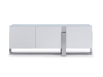 Blake Buffet in White w/ Crystal Frosted Glass Top on Polished Stainless by Whiteline Modern Living