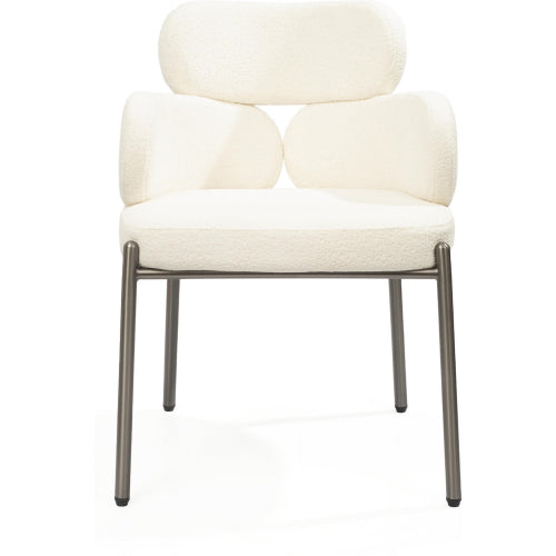 Adele Dining Arm Chair in White Boucle Fabric & Brushed Black Steel by Whiteline Modern Living