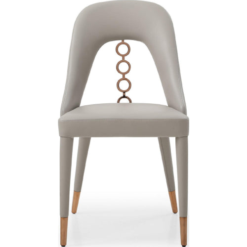 Liza Dining Chair in Light Grey Leatherette w/ 4 Rings in Rose Gold Stainless Steel (Set of 2) by Whiteline Modern Living