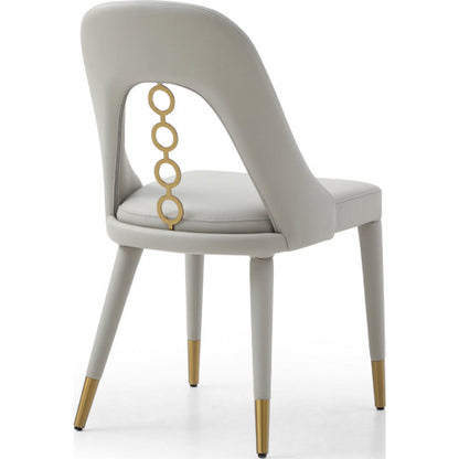 Liza Dining Chair in Light Grey Leatherette w/ 4 Rings in Gold Stainless Steel (Set of 2) by Whiteline Modern Living