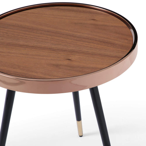 Meli 24"H Side Table in Walnut Veneer, Rose Gold & Black Stainless Steel by Whiteline Modern Living