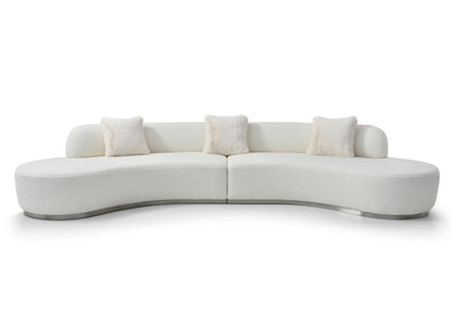 Perla Curved Sofa in White Boucle Fabric & Silver Stainless Steel by Whiteline Modern Living