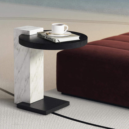 Mabel Side Table in Smoked Oak & Marble Paper on Wood by Whiteline Modern Living