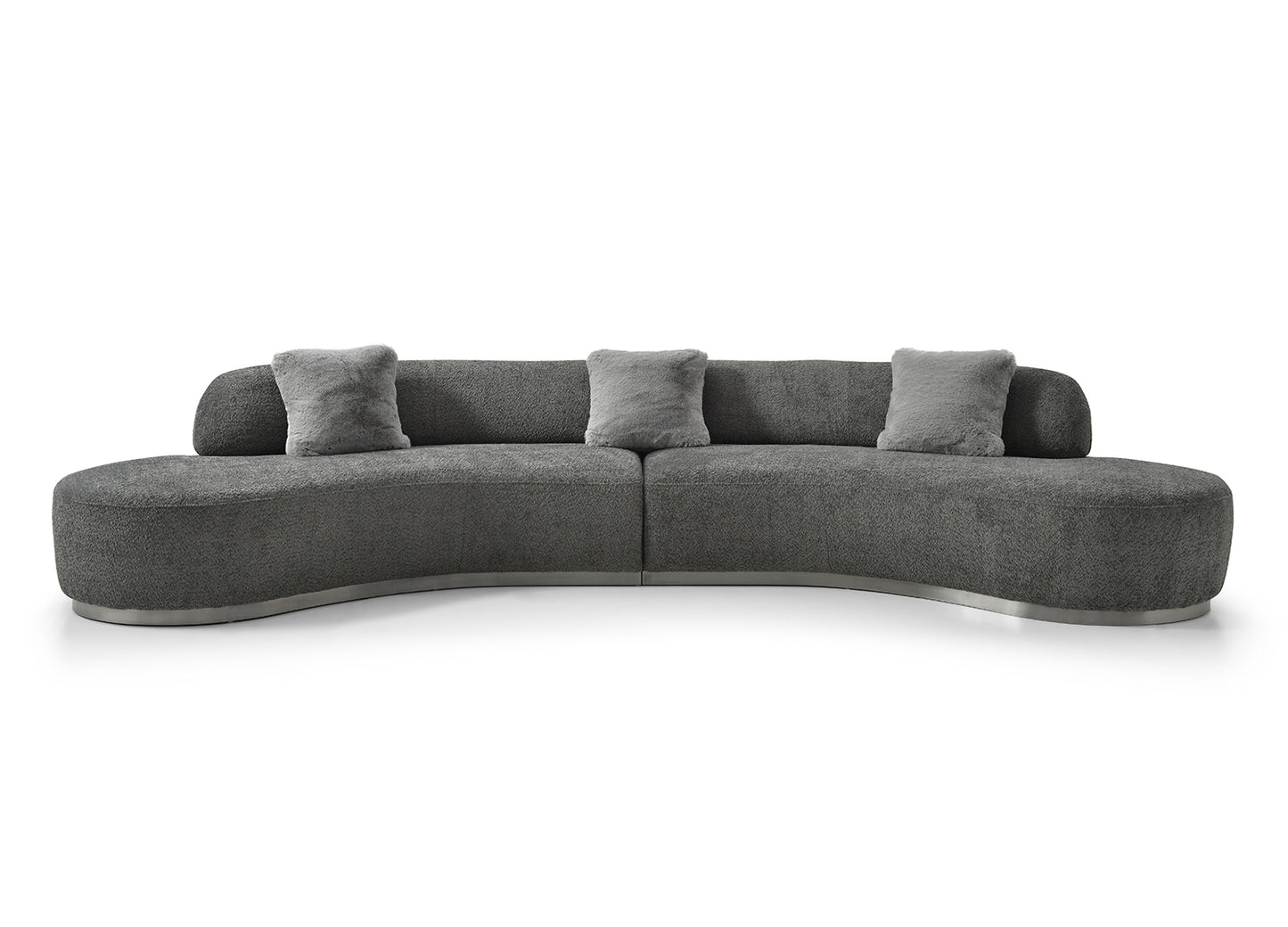 Perla Curved Sofa in Dark Grey Boucle Fabric & Silver Stainless Steel by Whiteline Modern Living