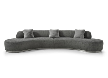 Perla Curved Sofa in Dark Grey Boucle Fabric & Silver Stainless Steel by Whiteline Modern Living