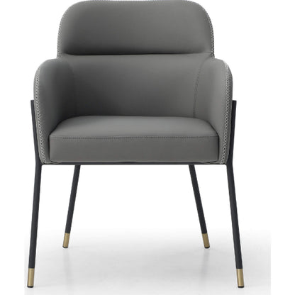 Heidi Dining Arm Chair in Dark Grey Eco Leather, Light Grey Stitching & Black Steel by Whiteline Modern Living