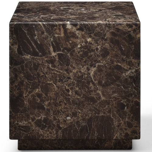 Iris Square Side Table in High Gloss Dark Emperador Multicolor Marble by Whiteline Modern Living