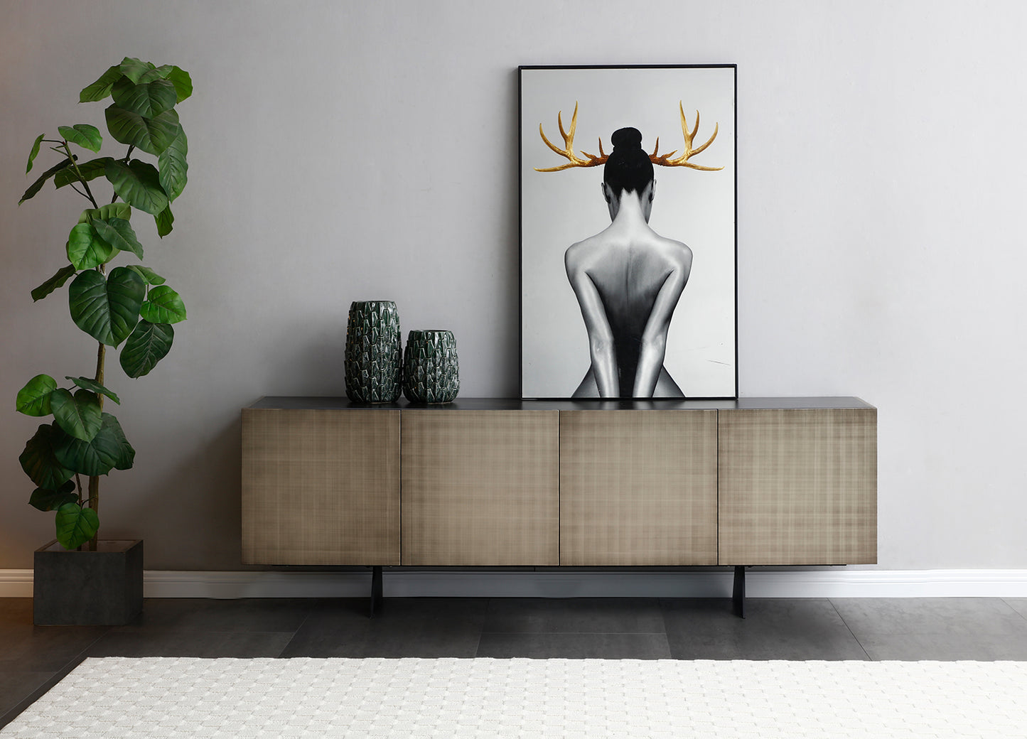 Raul Buffet in Ceramic Top, Brushed Bronze Wood & Black Metal by Whiteline Modern Living