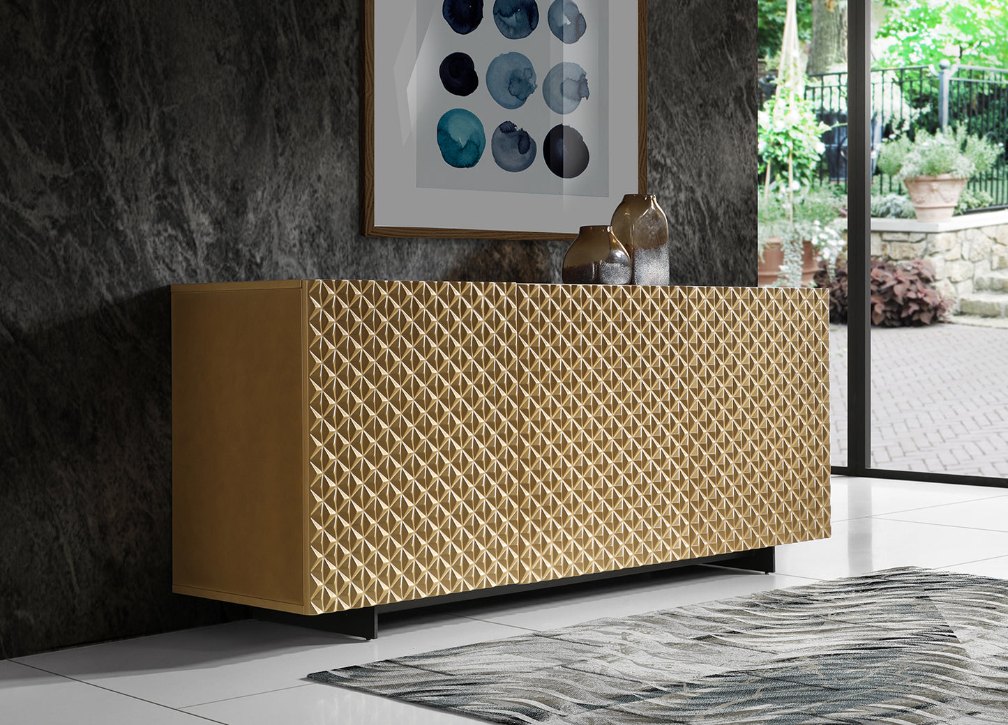 Harper 70" Buffet in Geometric High Gloss Gold & Black Metal by Whiteline Modern Living