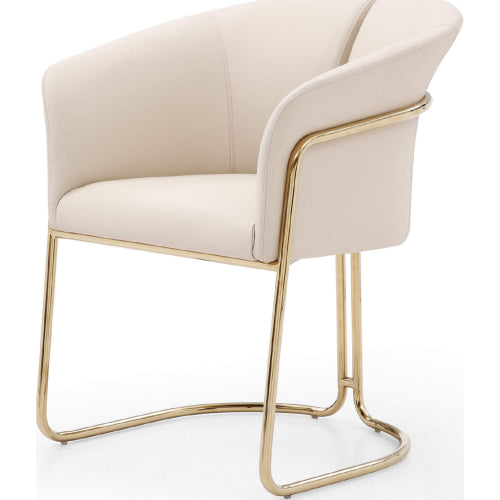 Jolie Dining Arm Chair in Beige Eco Leather & Polished Brass by Whiteline Modern Living