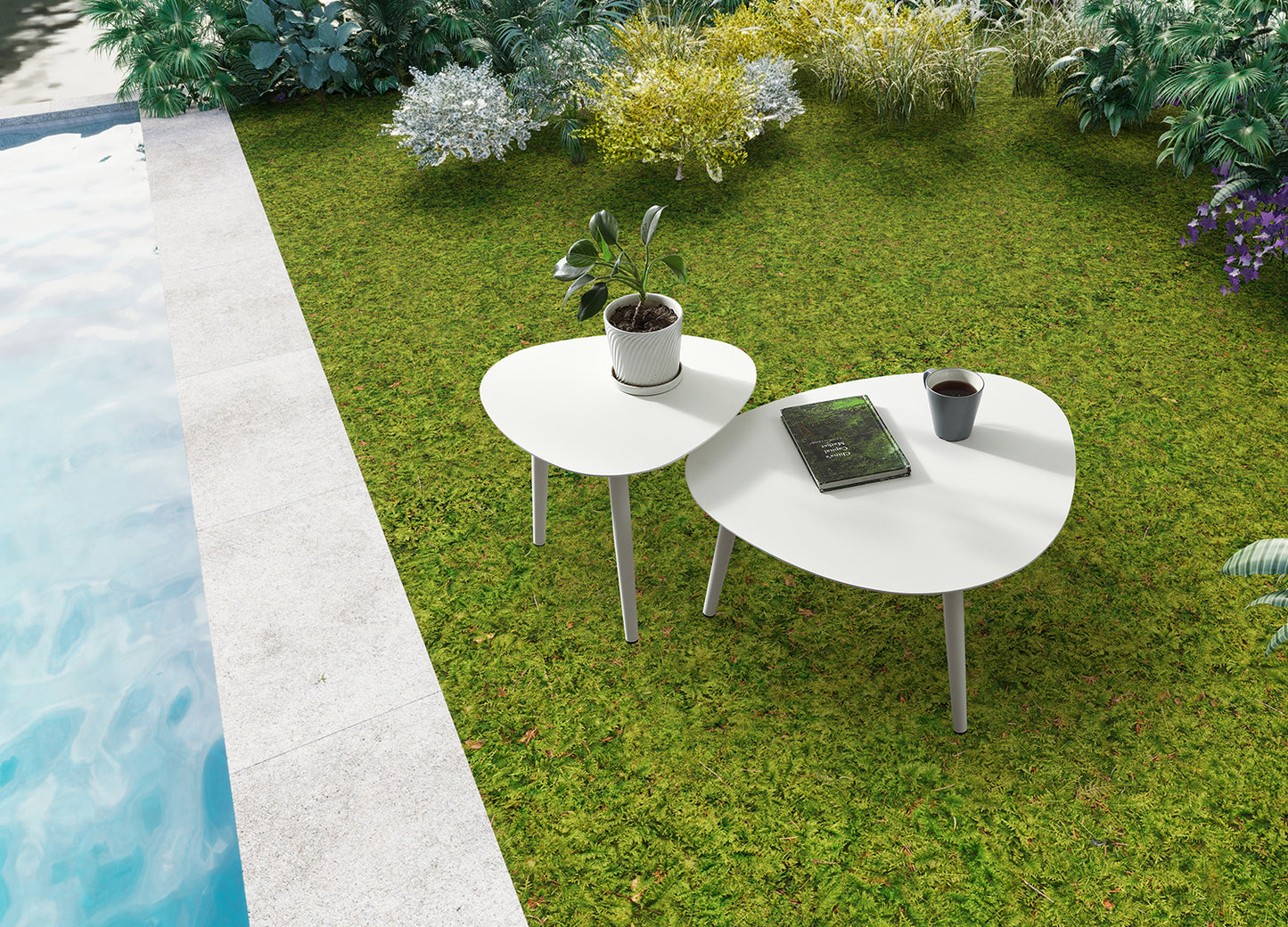 Rowan Indoor Outdoor Large Kidney Side Table in White Aluminum by Whiteline Modern Living