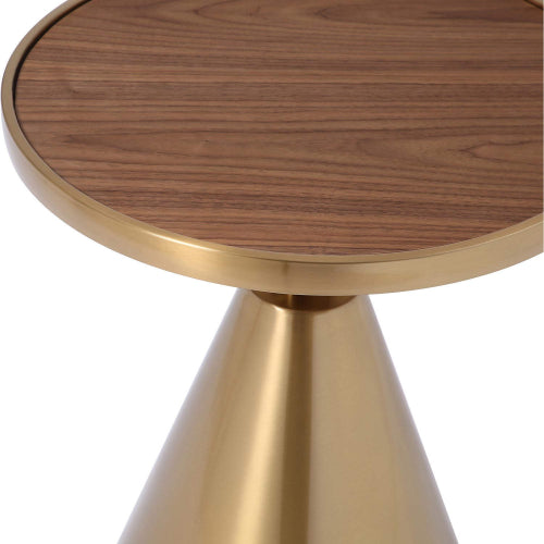 Pia Side Table in Walnut Veneer & Gold on Gold Stainless Steel by Whiteline Modern Living