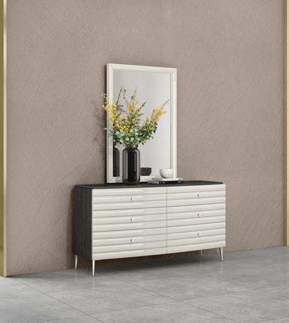 Pino 6 Drawer Dresser & Mirror Set in High Gloss Dark & Light Grey by Whiteline Modern Living