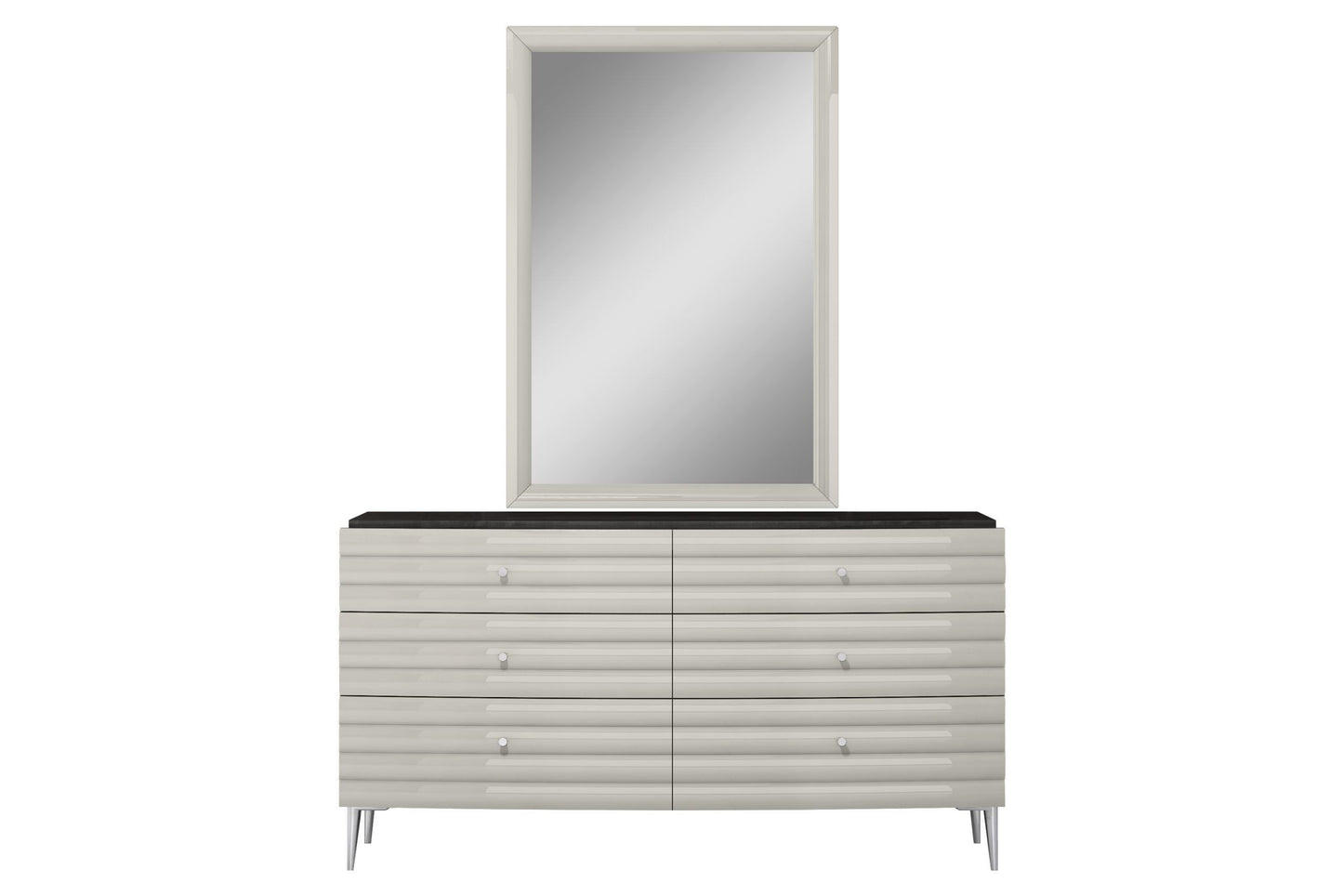 Pino 6 Drawer Dresser & Mirror Set in High Gloss Dark & Light Grey by Whiteline Modern Living