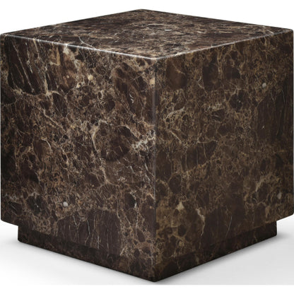 Iris Square Side Table in High Gloss Dark Emperador Multicolor Marble by Whiteline Modern Living