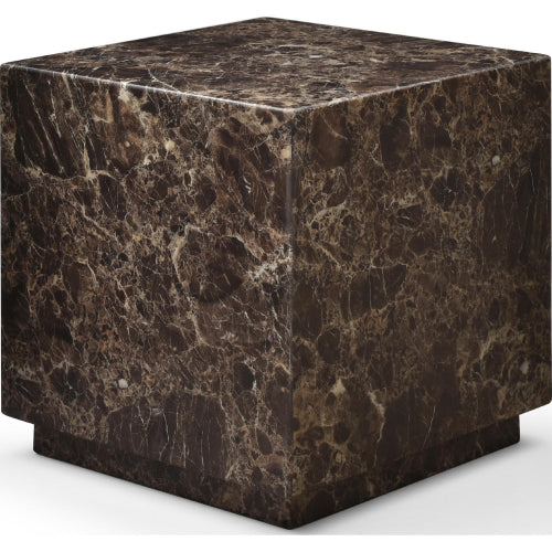 Iris Square Side Table in High Gloss Dark Emperador Multicolor Marble by Whiteline Modern Living