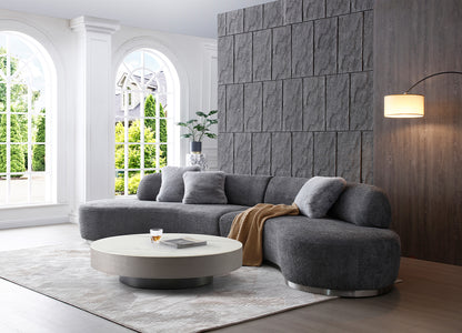 Perla Curved Sofa in Dark Grey Boucle Fabric & Silver Stainless Steel by Whiteline Modern Living