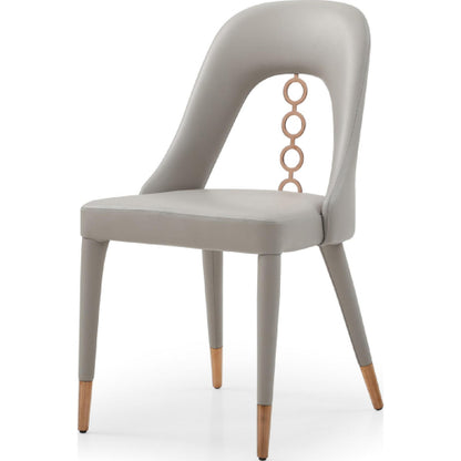 Liza Dining Chair in Light Grey Leatherette w/ 4 Rings in Rose Gold Stainless Steel (Set of 2) by Whiteline Modern Living