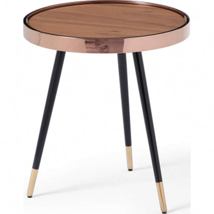 Meli 20"H Side Table in Walnut Veneer, Rose Gold & Black Stainless Steel by Whiteline Modern Living