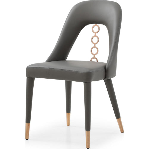 Liza Dining Chair in Dark Grey Leatherette w/ 4 Rings in Rose Gold Stainless Steel (Set of 2) by Whiteline Modern Living