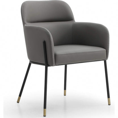 Heidi Dining Arm Chair in Dark Grey Eco Leather, Light Grey Stitching & Black Steel by Whiteline Modern Living