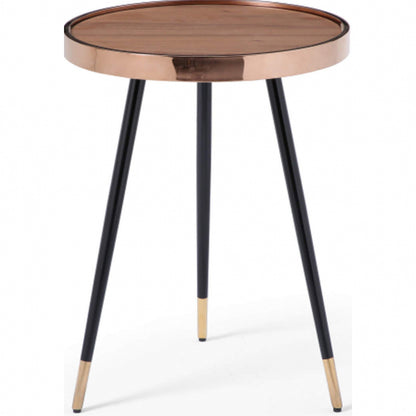 Meli 24"H Side Table in Walnut Veneer, Rose Gold & Black Stainless Steel by Whiteline Modern Living