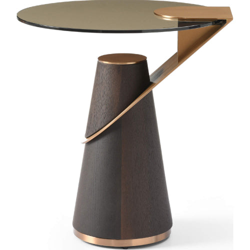 Zaria Side Table in Glass, Smoke Oak Veneer & Rose Gold Stainless Steel by Whiteline Modern Living