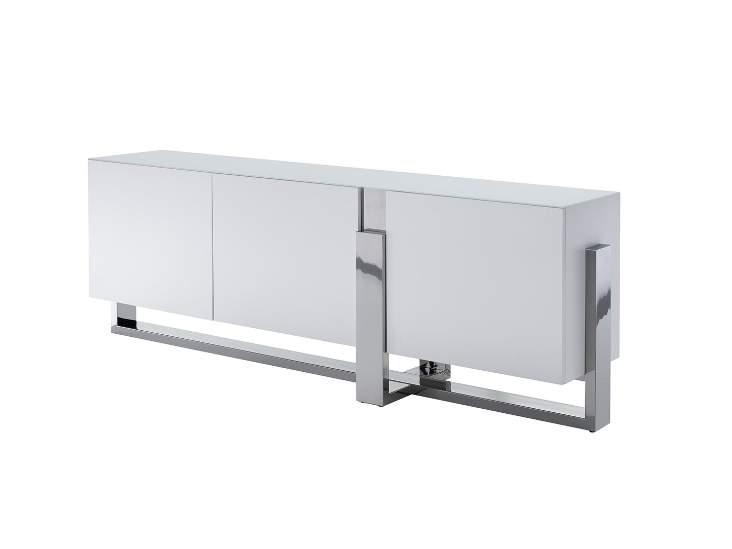 Blake Buffet in White w/ Crystal Frosted Glass Top on Polished Stainless by Whiteline Modern Living