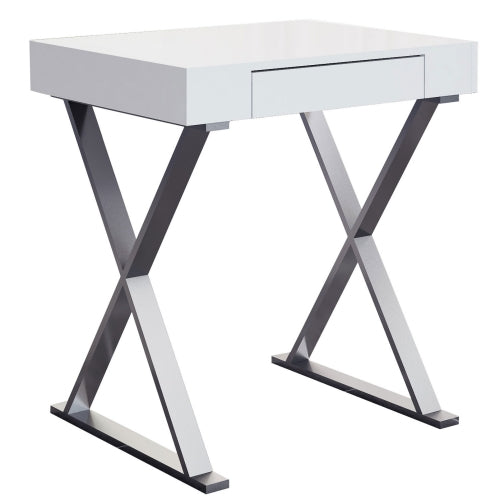 Elm Small Desk in High Gloss White & Stainless Steel by Whiteline Modern Living