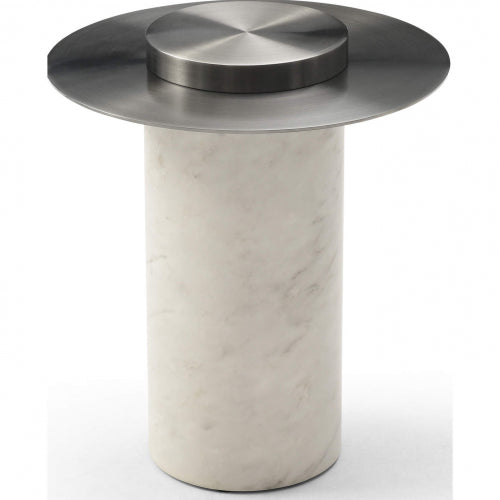 Aviana Side Table in Stainless Steel & Marble Paper Covered Wood by Whiteline Modern Living