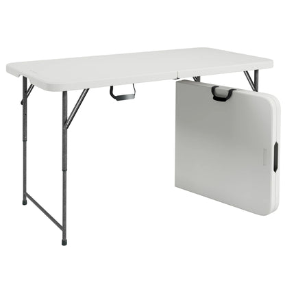 Techni Home 4 ft Adjustable Height Granite White Folding Table with Easy-Carry Handle RTA-04FLT-WHT