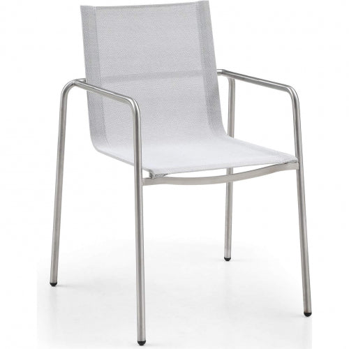 Paola Outdoor Dining Arm Chair in Brushed Stainless Steel & Light Grey Fabric (Set of 4) by Whiteline Modern Living