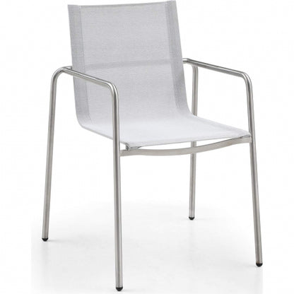 Paola Outdoor Dining Arm Chair in Brushed Stainless Steel & Light Grey Fabric (Set of 4) by Whiteline Modern Living