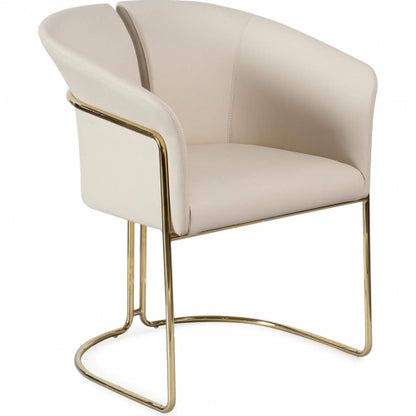 Jolie Dining Arm Chair in Beige Eco Leather & Polished Brass by Whiteline Modern Living