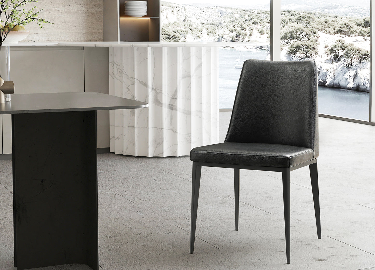 Carrie Dining Chair in Black Eco Leather & Sanded Black Steel by Whiteline Modern Living