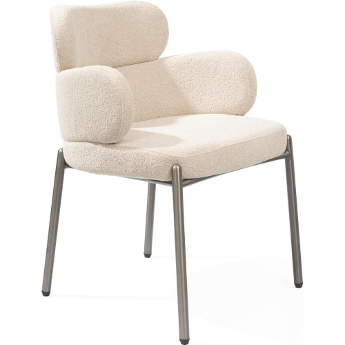 Adele Dining Arm Chair in Taupe Boucle Fabric & Brushed Black Steel by Whiteline Modern Living