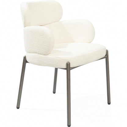 Adele Dining Arm Chair in White Boucle Fabric & Brushed Black Steel by Whiteline Modern Living