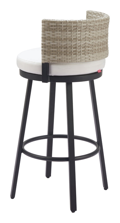 Midnight Wave Outdoor Barstool in White – Modern Aluminum & Rattan Design