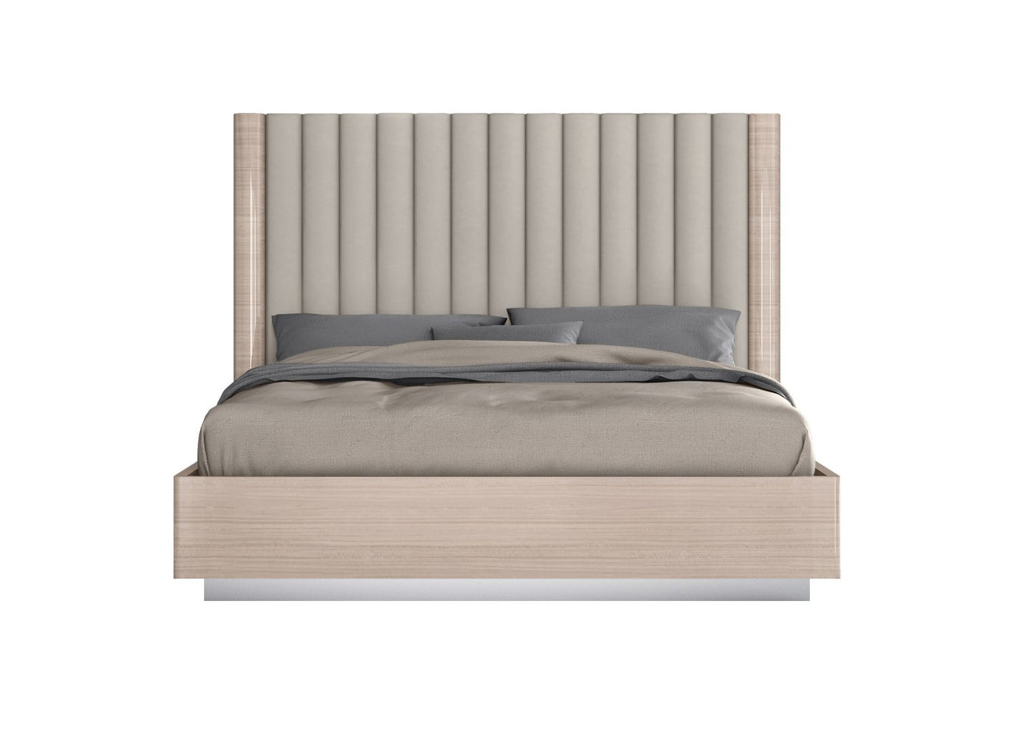 Waves Queen Bed in High Gloss Beige, Beige Fabric & Stainless Steel by Whiteline Modern Living