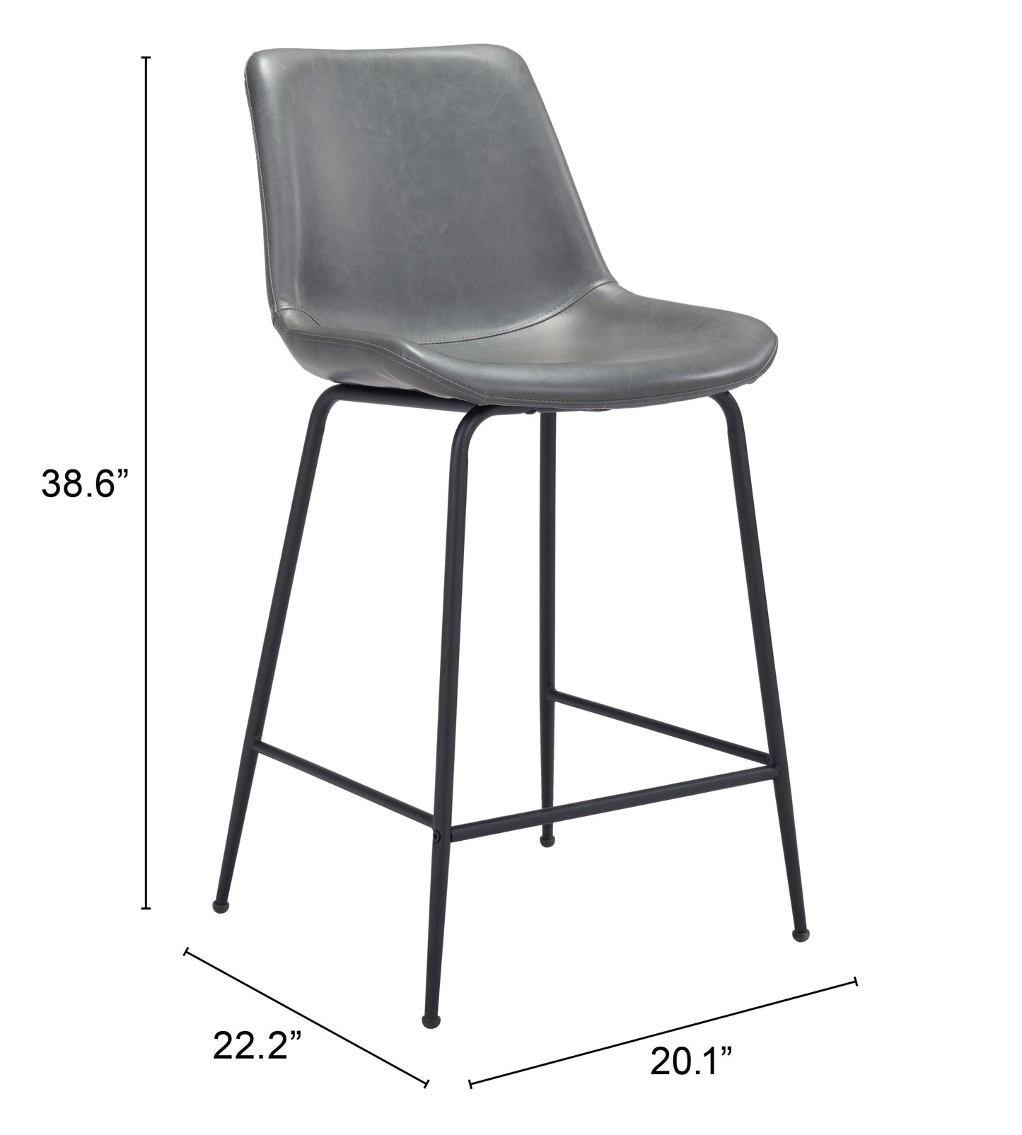 Byron Counter Stool in Gray – Modern Faux Leather Bar Chair