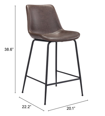 Byron Counter Stool in Brown – Faux Leather Modern Bar Chair