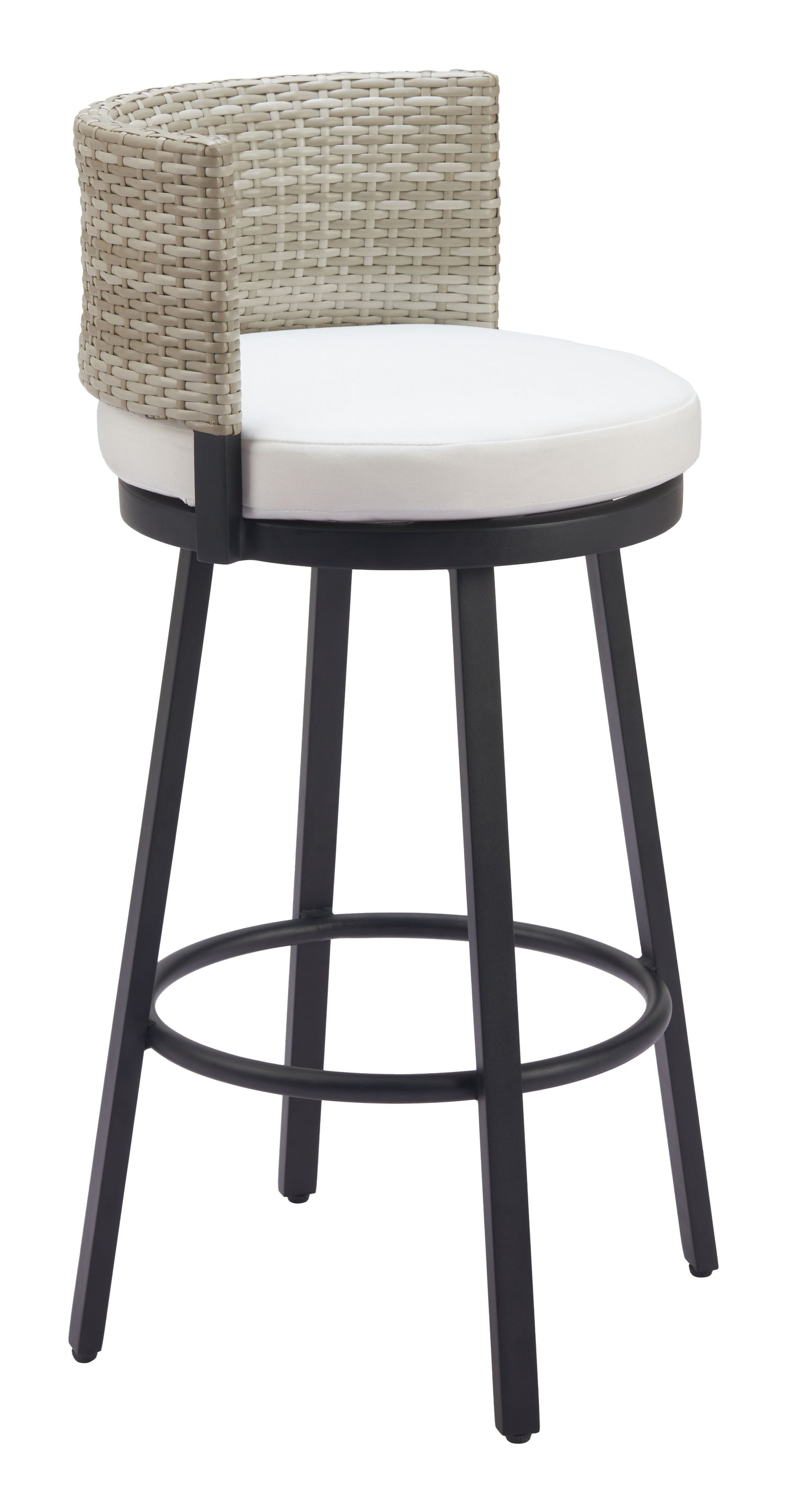 Midnight Wave Outdoor Barstool in White – Modern Aluminum & Rattan Design