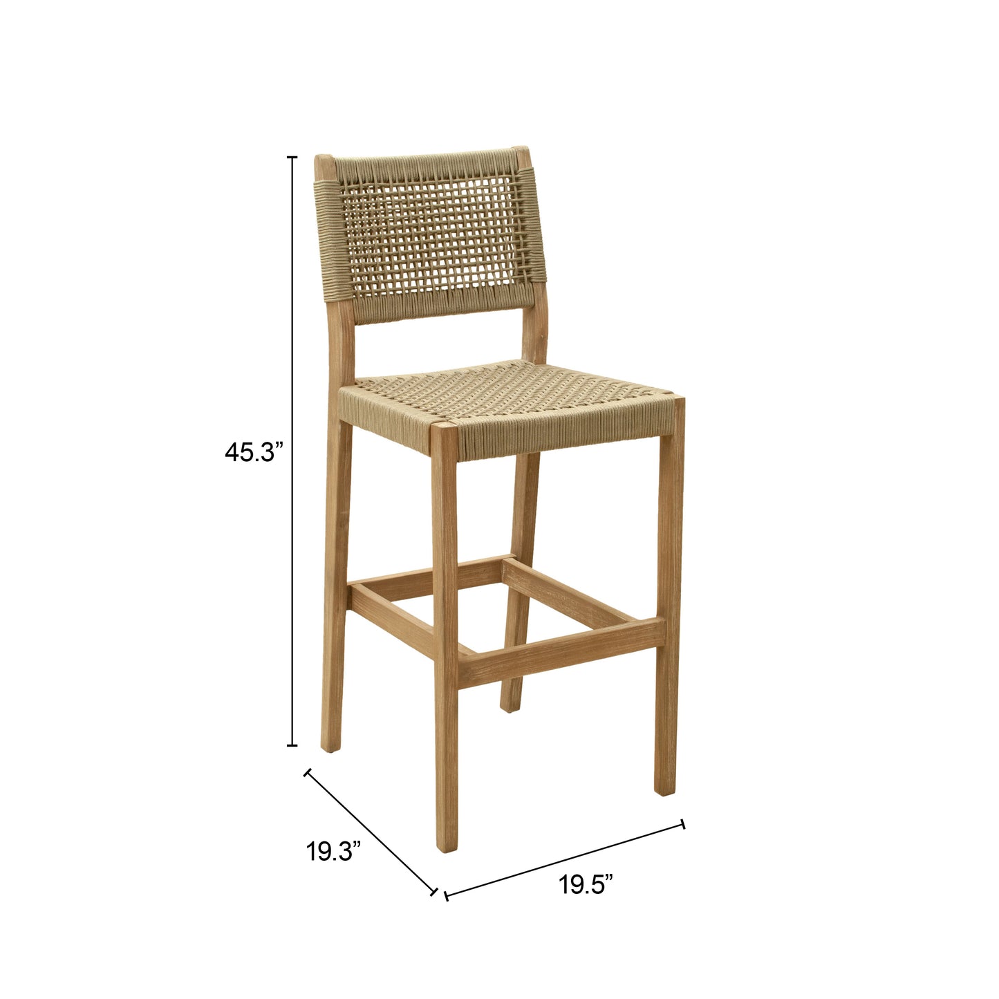 Corde Barstool in Beige with Natural Acacia Wood – Modern Counter Height Seating
