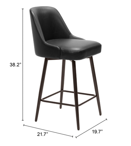 Keppel Swivel Counter Stool in Black Faux Leather with Bronze Legs – Modern Counter Height Seating