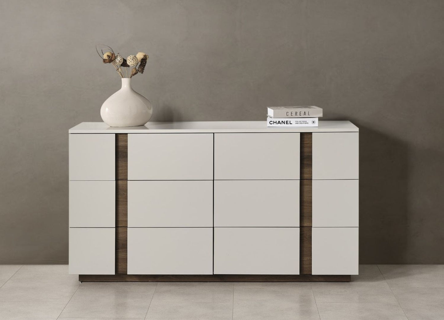 Romina Dresser in Light Grey Lacquer & Walnut Veneer by Whiteline Modern Living