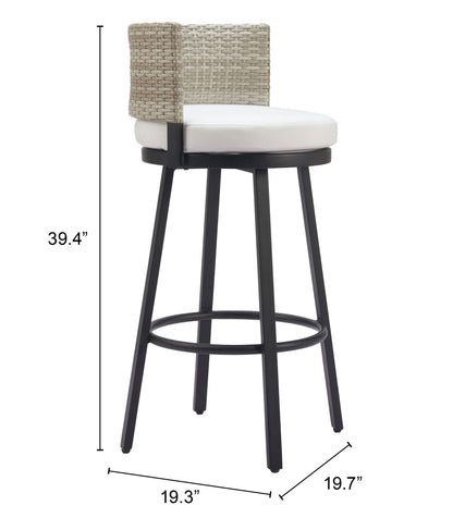 Midnight Wave Outdoor Barstool in White – Modern Aluminum & Rattan Design