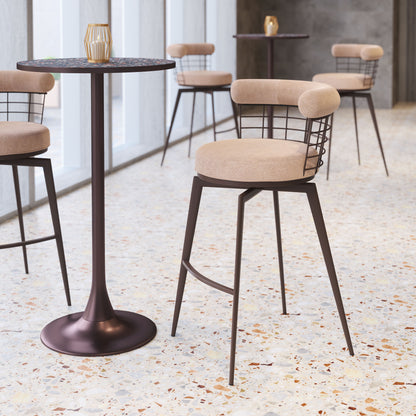Outdoor Bar Stools – Brown Swivel Seat with Footrest