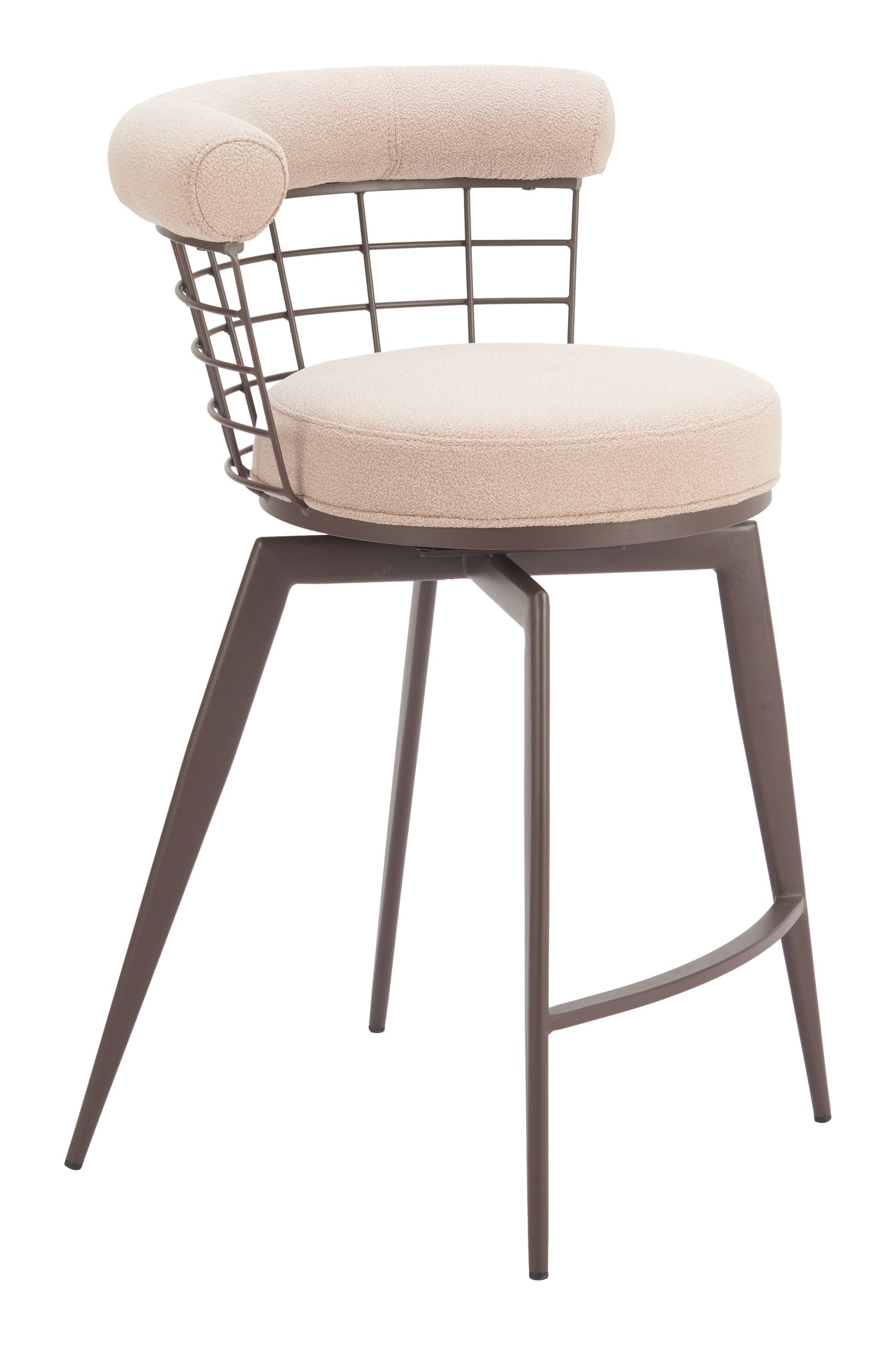 Saku Swivel Counter Stool in Beige & Brown – Modern Fabric Bar Chair