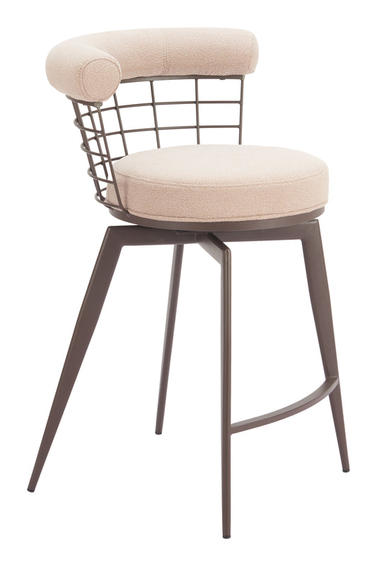 Saku Swivel Counter Stool in Beige & Brown – Modern Fabric Bar Chair