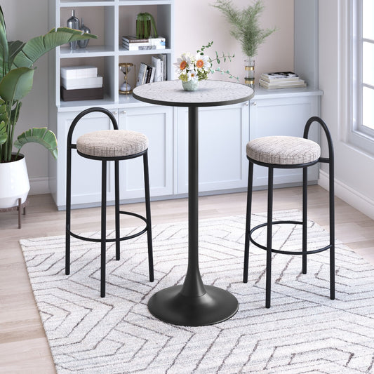 Bite Gray & Black Bar Table – Modern Terrazzo-Style High-Top with Steel Frame